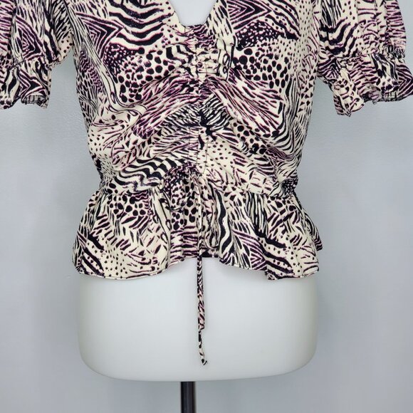 Topshop Margot Animal Print Contemporary Trendy V-Neck Top Size 4 - Picture 3 of 13